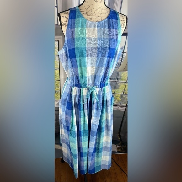 Loft Plaid Cutout Back Midi Pocket Dress Size LP - Picture 1 of 7